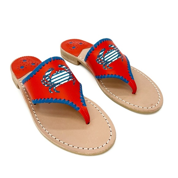 Jack Rogers Crab Embroidered Sandals Striped Crab Size 8 - Picture 8 of 8